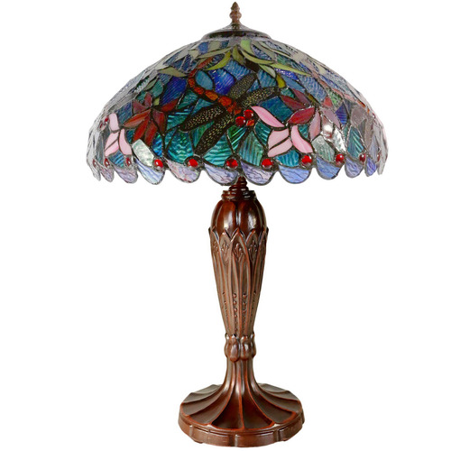 Large Blue Traditional Dragonfly Tiffany Table Lamp