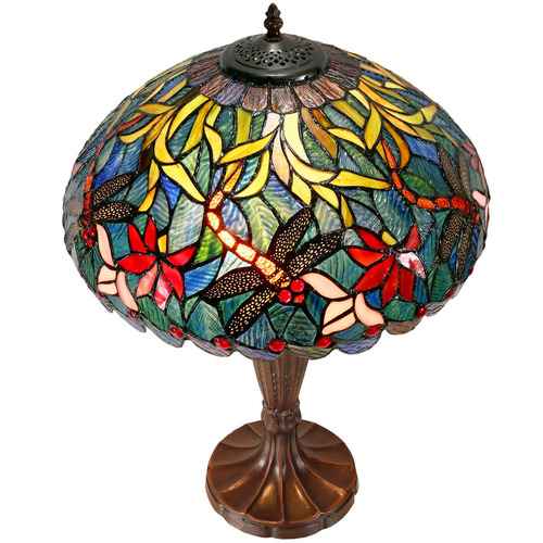 Large Blue Traditional Dragonfly Tiffany Table Lamp