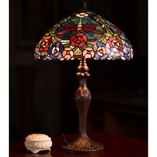 Large Red Dragonfly Floral Tiffany Table Lamp