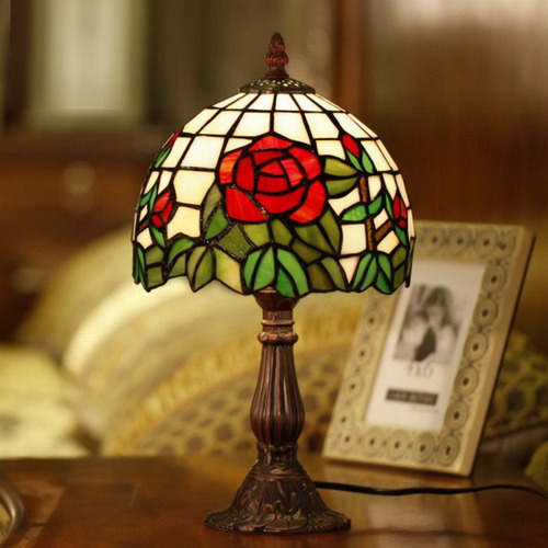 Red Rose Tiffany Mini Style Table Lamp