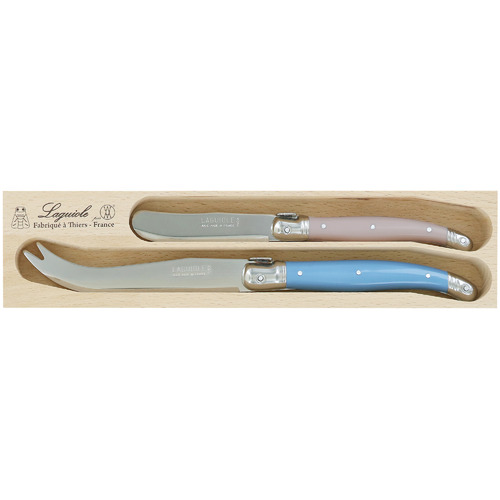 2 Piece Pink & Blue Laguiole Debutant Cheese Knife Set