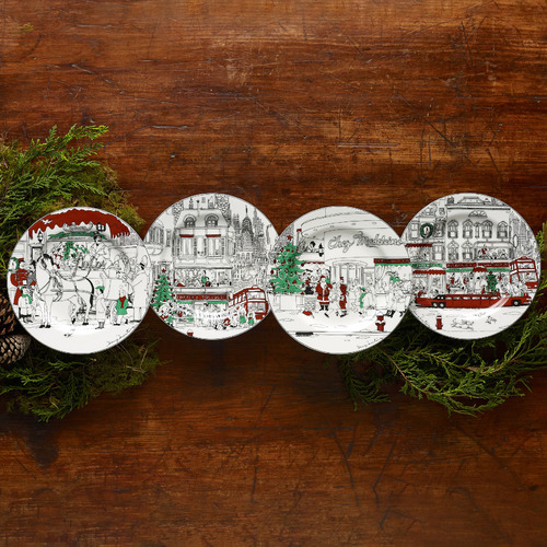 4 Piece Le Restaurant Xmas 20cm Porcelain Cake Plate Set