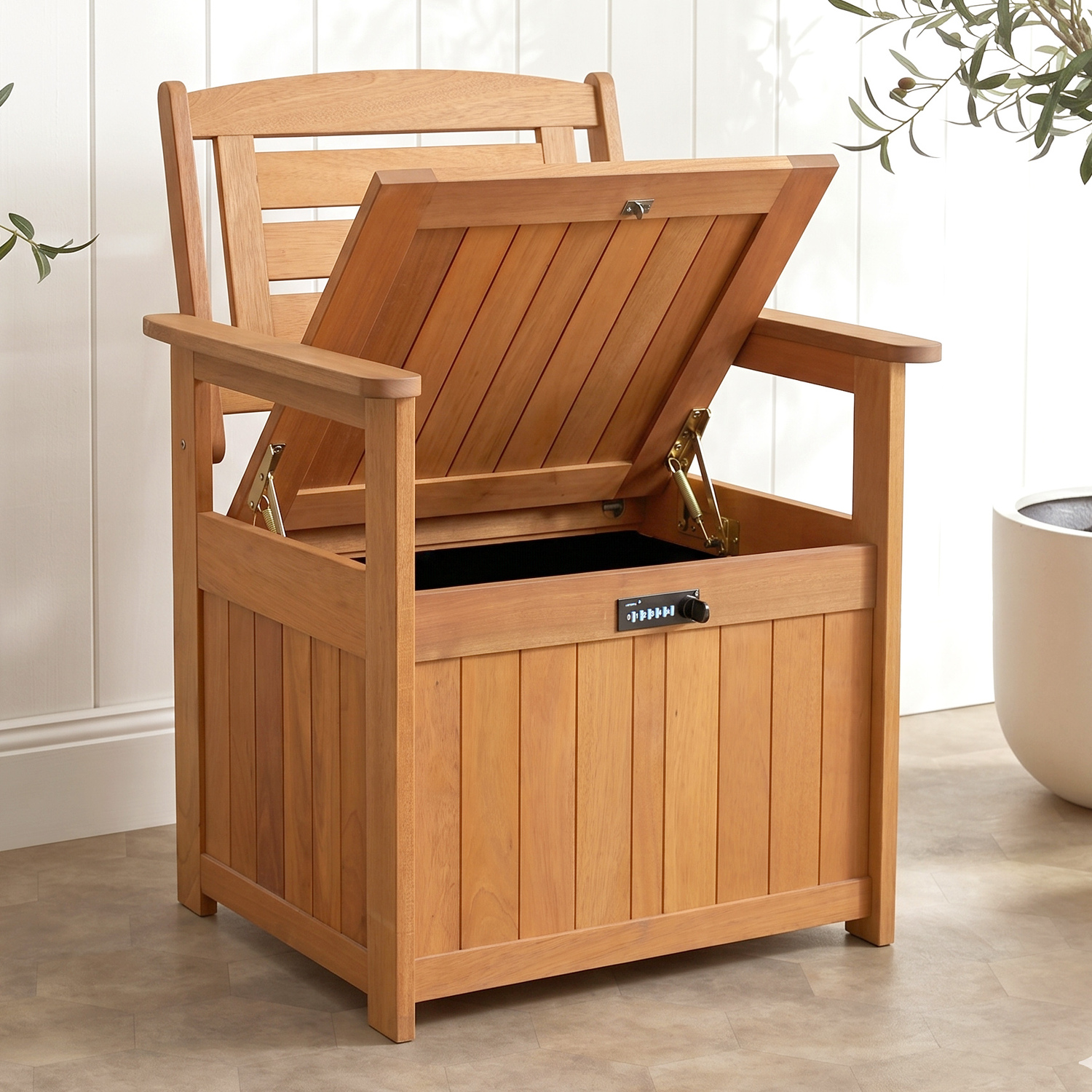 Lockt Wooden Outdoor Armchair with Lockable Storage Seat