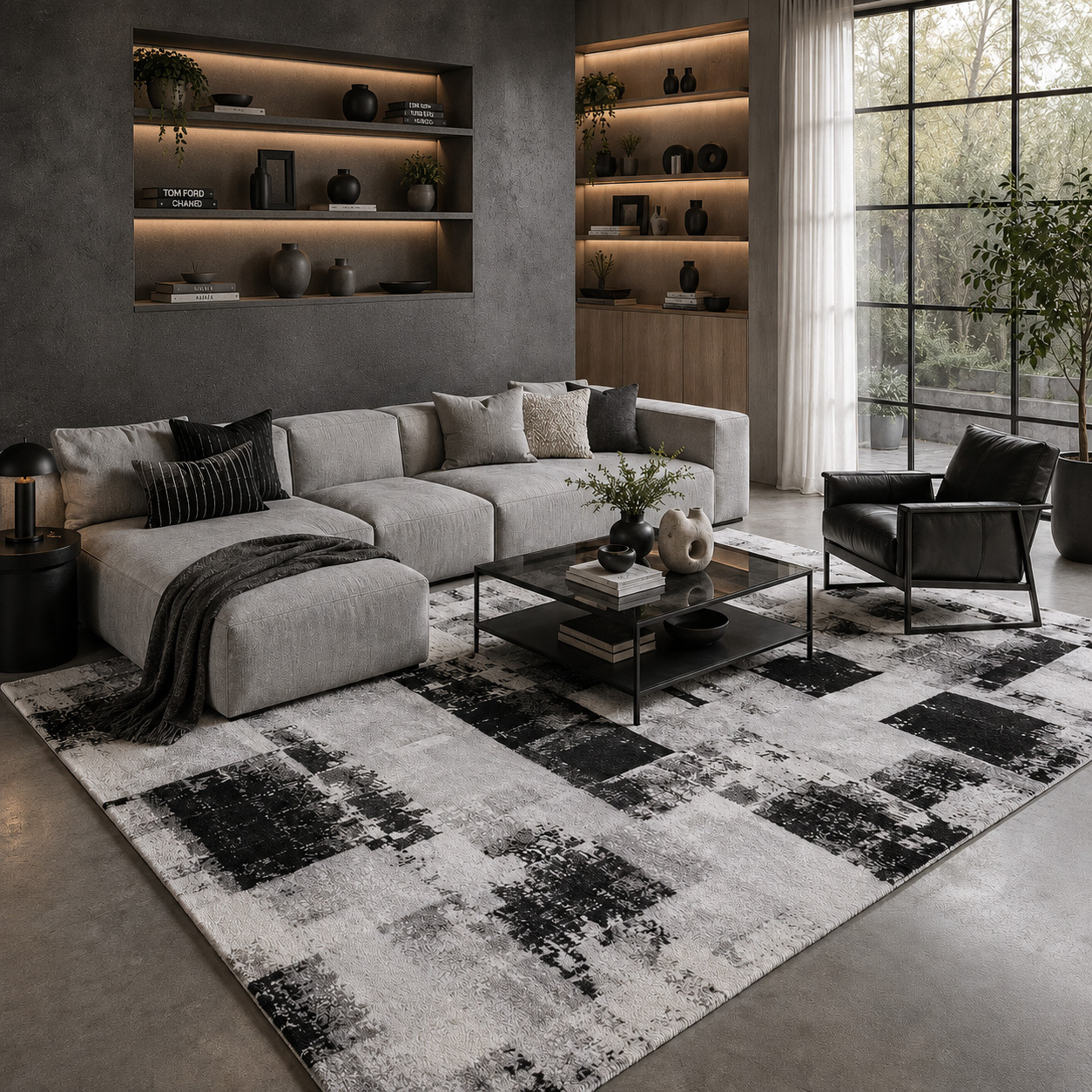 Black & White Faded Contemporary Rug