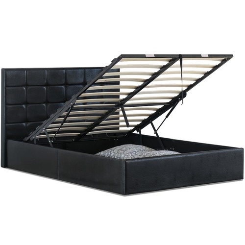 Rawson & Co Black Amalfi Buttoned Faux Leather Gas Lift Bed Frame