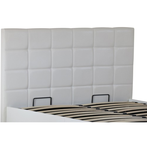 White Milan Gas Lift Storage Faux Leather Bed Frame