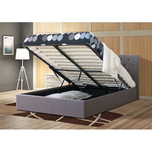 Rawson & Co Grey Oxford Gas Lift Wooden Storage Bed