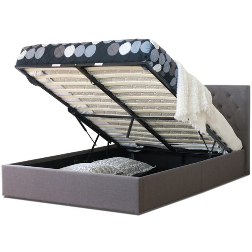 Rawson & Co Grey Oxford Gas Lift Wooden Storage Bed