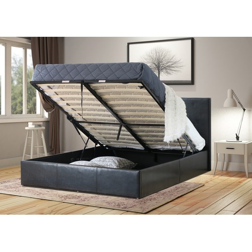 Naples Design Pu Gas Lift Bed Frame, Baxton Studio Templemore Upholstered Queen Platform Bed With Storage In Black