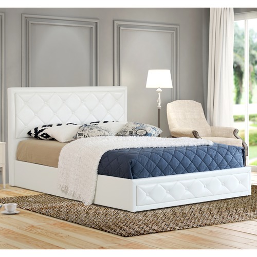 Rawson & Co White Miles Faux Leather Gas Lift Bed Frame Temple & ster