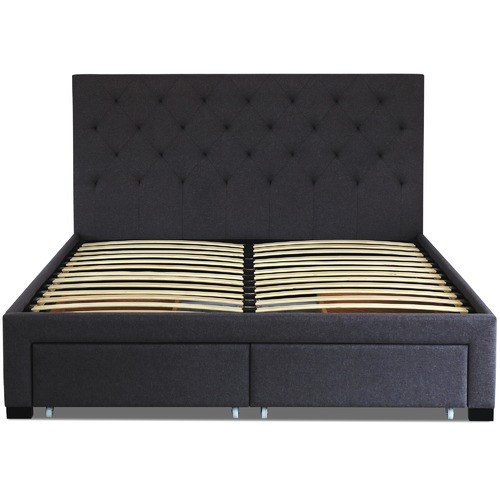 Charcoal Kaylene Upholstered Bed Frame, Tufted King Bed Frame With Storage