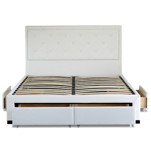 White Miles Faux Leather Bed Frame With Storage Temple Webster