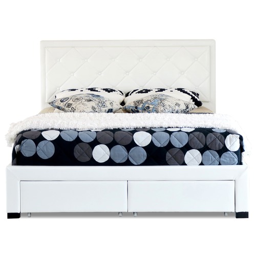 Faux Leather Bed Frame With Storage, White Faux Leather Bed Frame With Storage