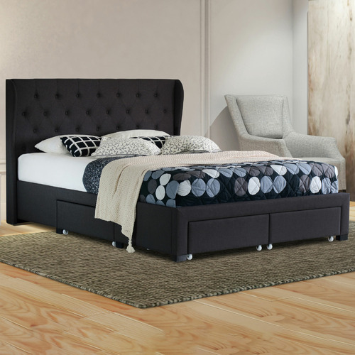 Charcoal Harlow Upholstered Bed Frame, Charcoal Bed Frame With Storage