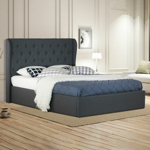 Rawson & Co Charcoal Harlow Winged Gas Lift Bed Frame Temple & ster