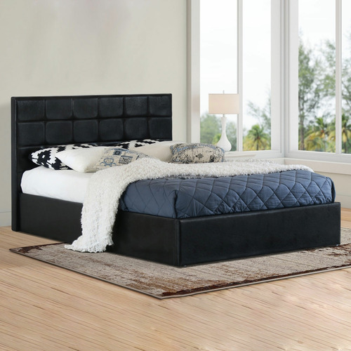 Rawson & Co Black Amalfi Buttoned Faux Leather Gas Lift Bed Frame