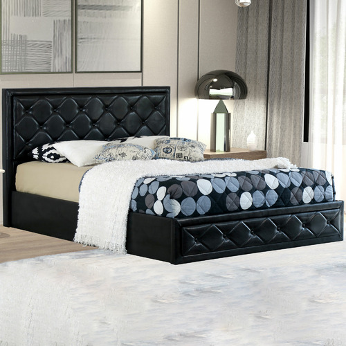 Rawson Co Black Miles Faux Leather, Black Leather Queen Bed Frame