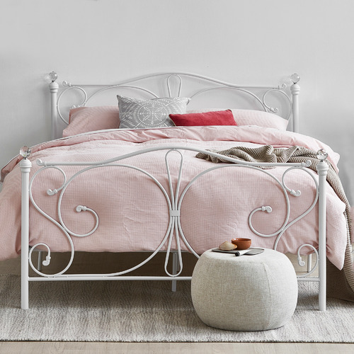 White Classic Sophie Metal Bed Frame, White Metal King Single Bed Frame