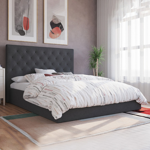 Charcoal-Oxford-Gas-Lift-Storage-Bed-Frame