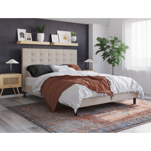 Beige-Kylie-Buttoned-Upholstered-Bed-Frame-BEIGE