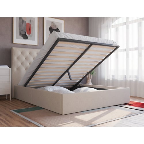 Beige-Oxford-Gas-Lift-Storage-Bed-Frame