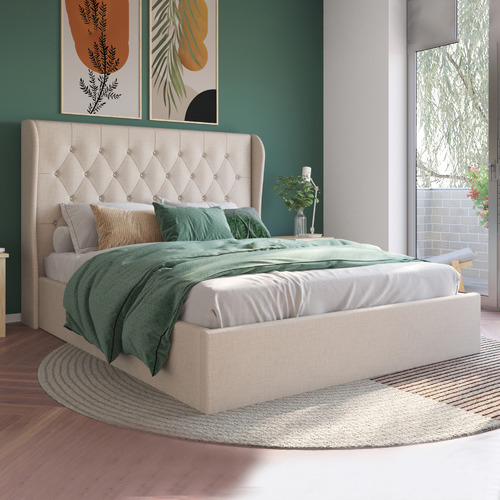 Beige-Harlow-Winged-Gas-Lift-Storage-Bed-Frame