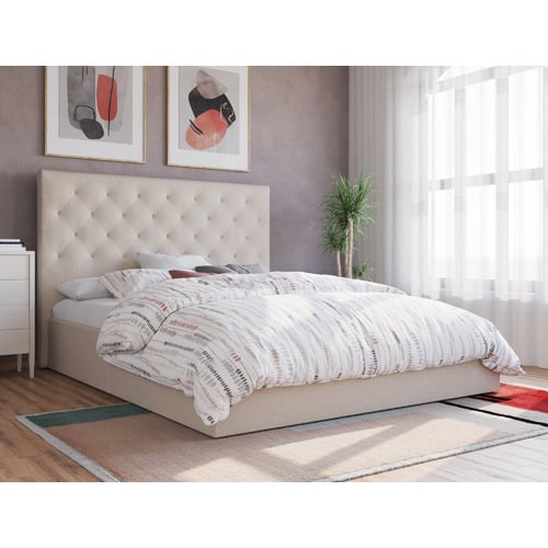 Beige-Oxford-Gas-Lift-Storage-Bed-Frame