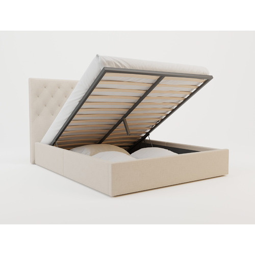 Beige-Oxford-Gas-Lift-Storage-Bed-Frame