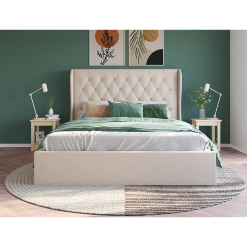 Beige-Harlow-Winged-Gas-Lift-Storage-Bed-Frame