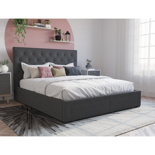 Charcoal-Oxford-Upholstered-Bed-Frame-with-Storage