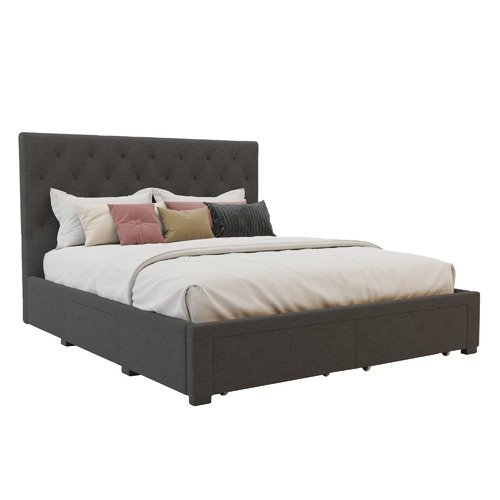 Charcoal-Oxford-Upholstered-Bed-Frame-with-Storage