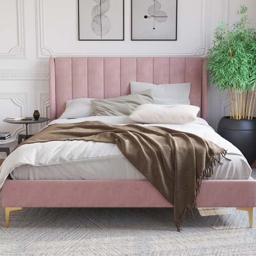Pink-Modern-Classic-Herman-Velvet-Bed-Frame