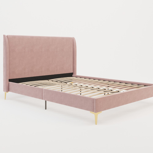 Rawson & Co Pink Zheng Velvet Bed Frame with Gold Legs | Temple & Webster