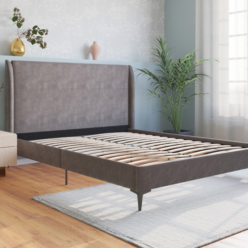 Grey-Zheng-Velvet-Bed-Frame-with-Black-Legs