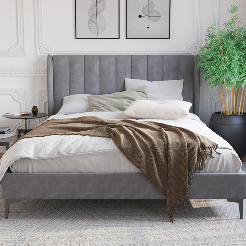 Grey-Modern-Classic-Herman-Velvet-Bed-Frame