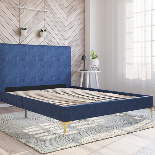 Rawson & Co Blue Rykkie Velvet Bed Frame with Gold Legs Temple & ster