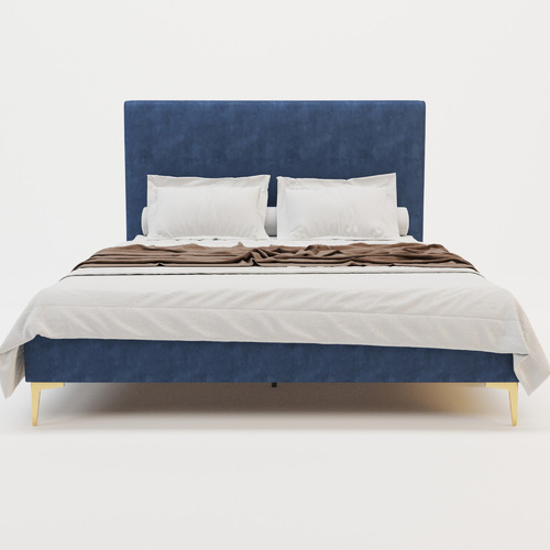 Rawson & Co Blue Rykkie Velvet Bed Frame with Gold Legs Temple & ster
