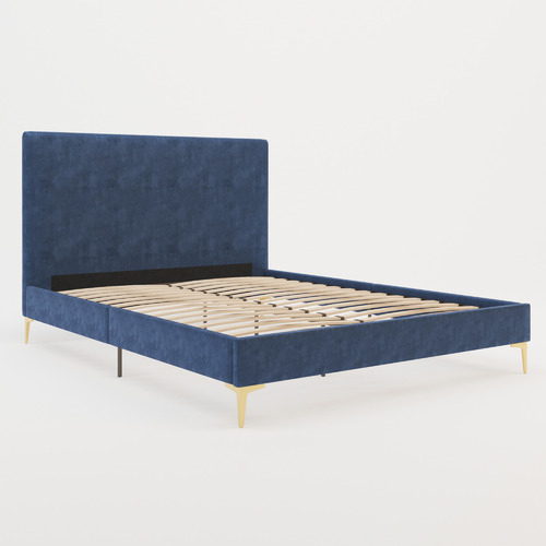 Blue-Rykkie-Velvet-Bed-Frame-with-Gold-Legs