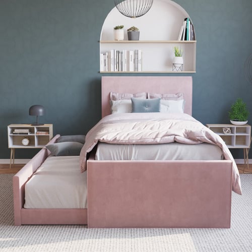 Selina-Kids-Velvet-King-Single-Bed-with-Trundle