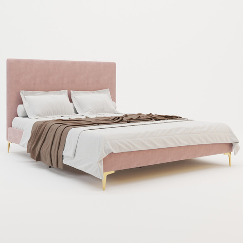 Pink-Rykkie-Velvet-Bed-Frame-with-Gold-Legs