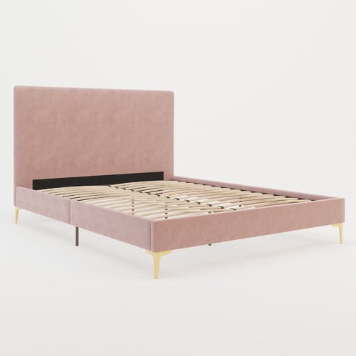 Pink-Rykkie-Velvet-Bed-Frame-with-Gold-Legs