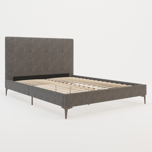 Grey-Rykkie-Velvet-Bed-Frame-with-Black-Legs