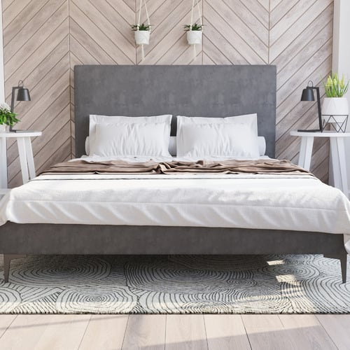 Grey-Rykkie-Velvet-Bed-Frame-with-Black-Legs