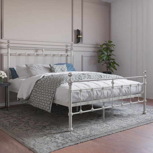 Rawson & Co White & Chrome Elizabeth Steel Bed Temple & ster