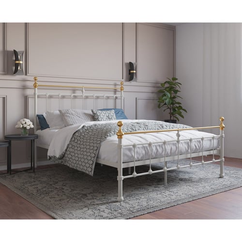 White & Gold Modern Classic Valarie Steel Bed