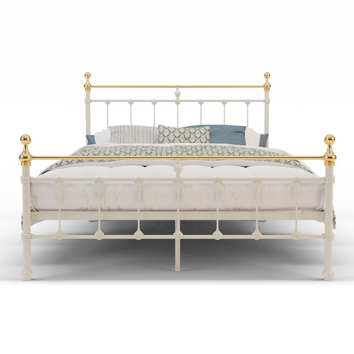 White & Gold Modern Classic Valarie Steel Bed