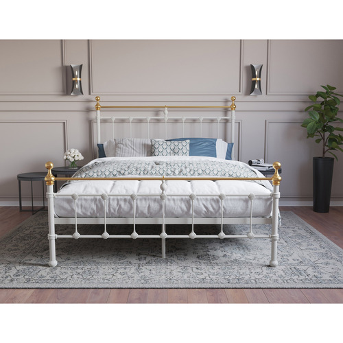 Rawson & Co White & Gold Elizabeth Steel Bed Temple & ster