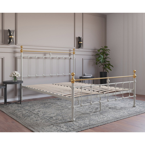 Rawson & Co White & Gold Elizabeth Steel Bed Temple & ster