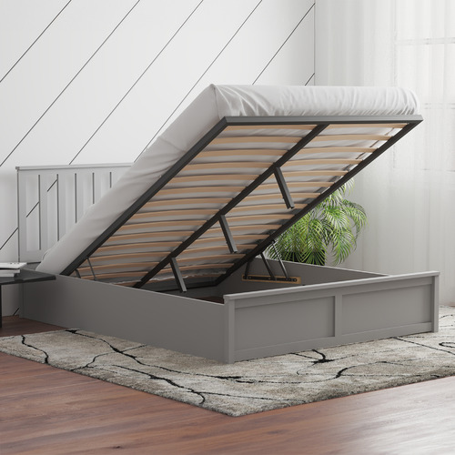 Grey Olsen Pine Wood Gas Lift Storage Bed Frame