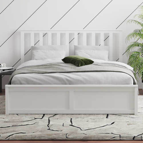 White Olsen Pine Wood Gas Lift Storage Bed Frame